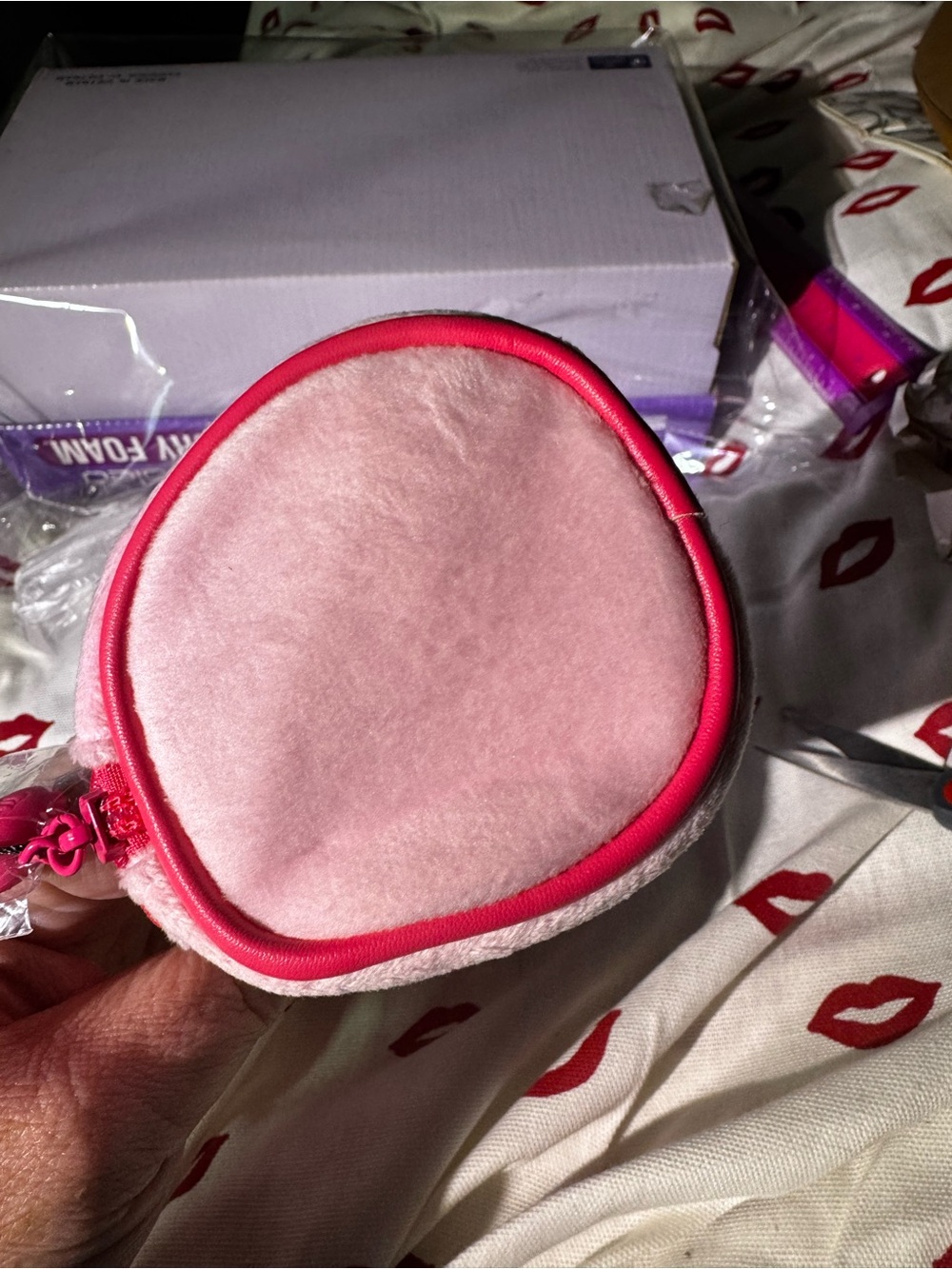 Juicy Couture Pink Plush Cosmetic Pouch with Heart Charm includes travel bottle - Picture 4 of 10